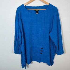 Ali Miles Womens Tunic Top Sz 1X Wearable Art Crinkle Lagenlook Relaxed  Blue